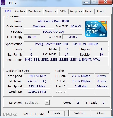 Core 2 Duo E8400 2x3.0 GHz +Pasta