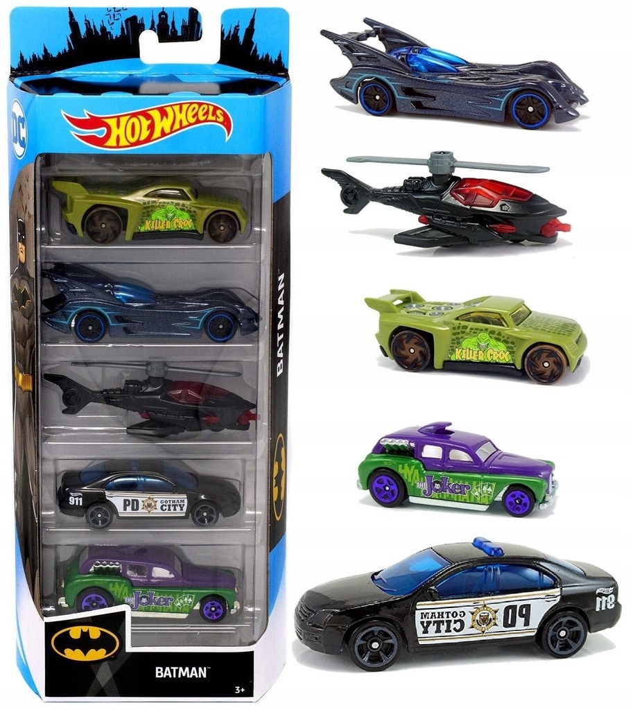 Hot Wheels Zestaw BATMAN resoraki 5pak Joker cars