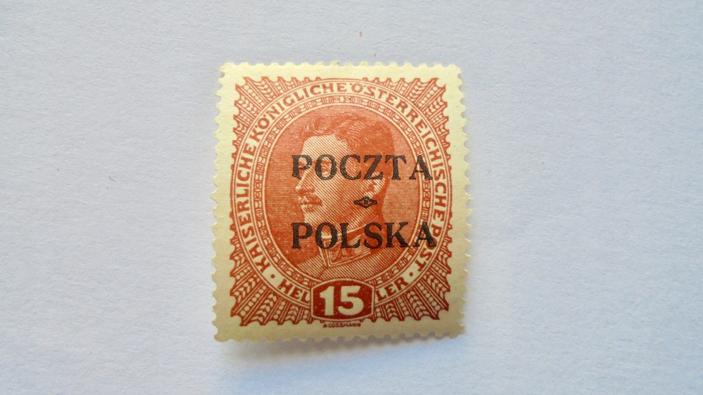 1919 Polska Wydanie Krakowskie 15 halerzy czysty* znaczek, stan dobry
