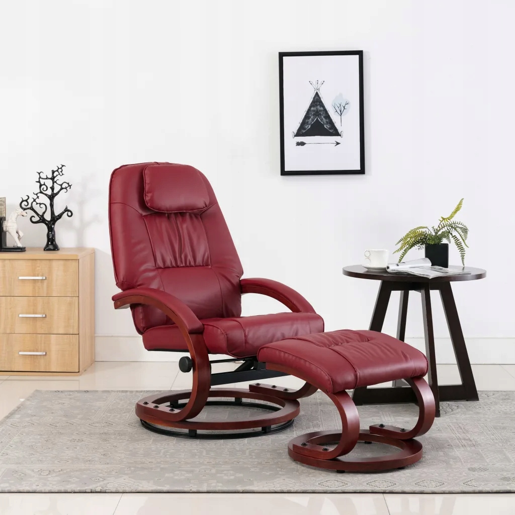 vidaXL Rozkładany fotel z podnóżkiem, czerwone win