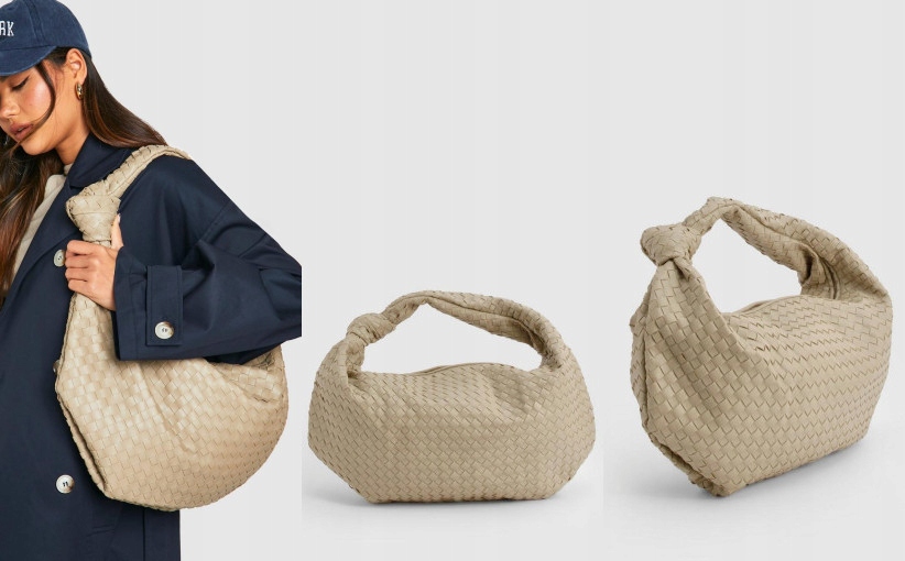 4G0B52 P35 BOOHOO BEŻOWA TOREBKA PLECIONA Z EKOSKÓRY