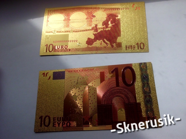 10 euro  banknot  - pozłacany 24 k złotem