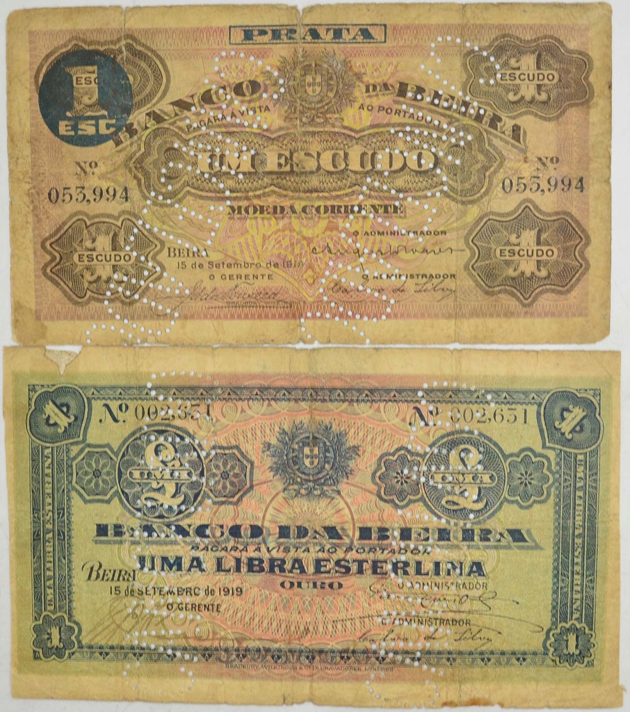 11.dbr.Zest.Mozambik, Banknoty szt.2, St.3/4+