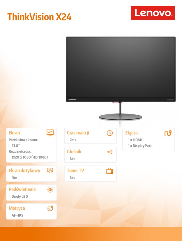 Monitor LENOVO 23,8" ThinkVision X24 1920 x 1080 px IPS / PLS