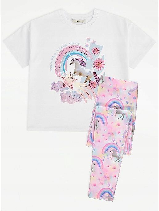 GEORGE bluzka t-shirt + legginsy Unicorn jednorożce 158-164