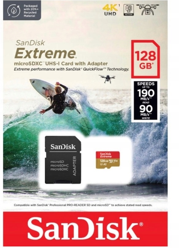 Купить SANDISK EXTREME microSDXC 128 ГБ 190/90 МБ/с A2 V30: отзывы, фото, характеристики в интерне-магазине Aredi.ru