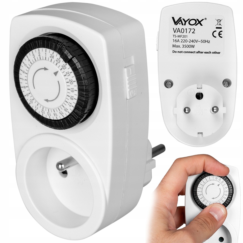 Gniazdo z timerem programator czasowy 24h Vayox VA0172 analogowy 3500W