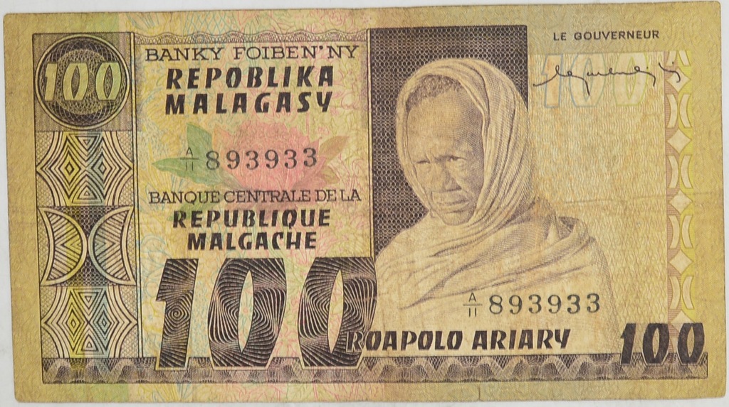 6.db.Madagaskar, 100 Franków 1974 - 1975, St.2/3+