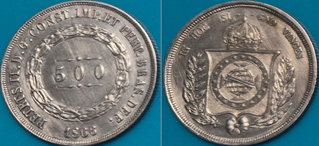 Brazylia 500 reis 1866r. KM 464 - srebro 6,37 gram