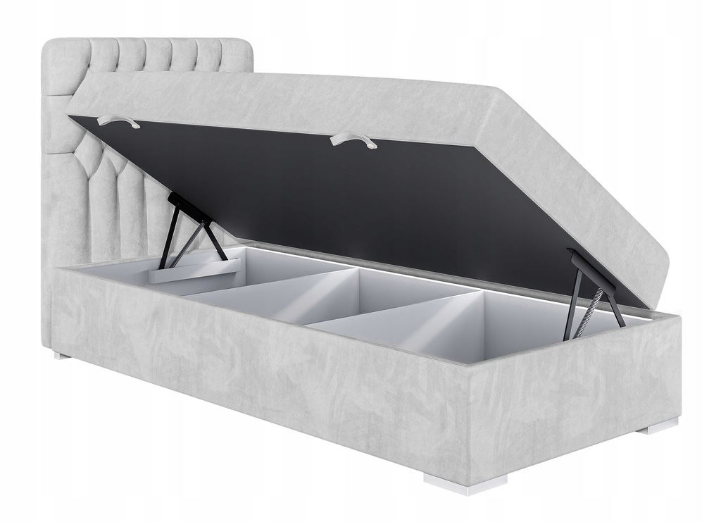 Łóżko kontynentalne 80x200 cm Persival jasnoszare welur hydrofobowy lewostr