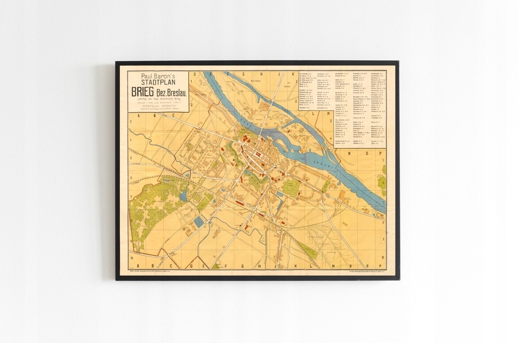 Stary plan Brzeg 1933 r. Stadtplan von Brieg 50x40