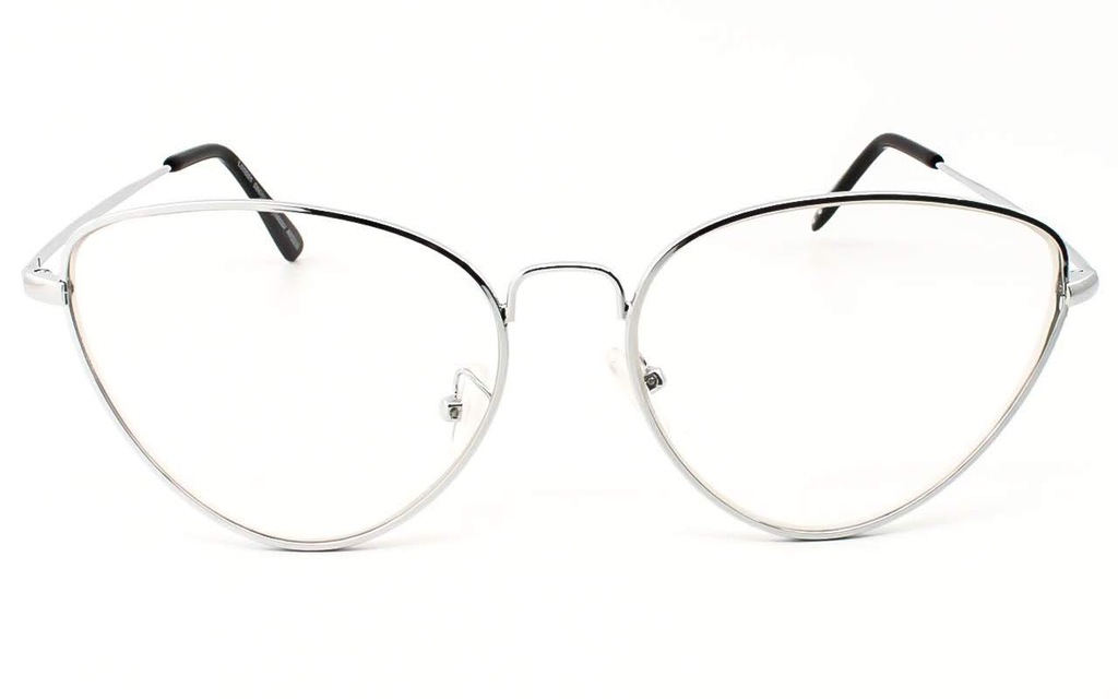 Okulary Zerowki Cat Eye Kocie Oko Srebrne Metalowe