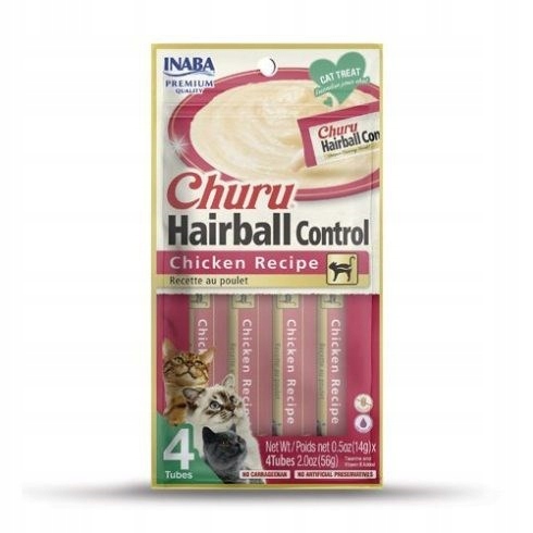 Przysmak Inaba Cat Churu Hairball Kurczak 4x14g