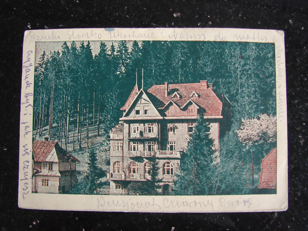 Krynica Zdrój / Czerwony Dwór - stara pocztówka z 1949 r