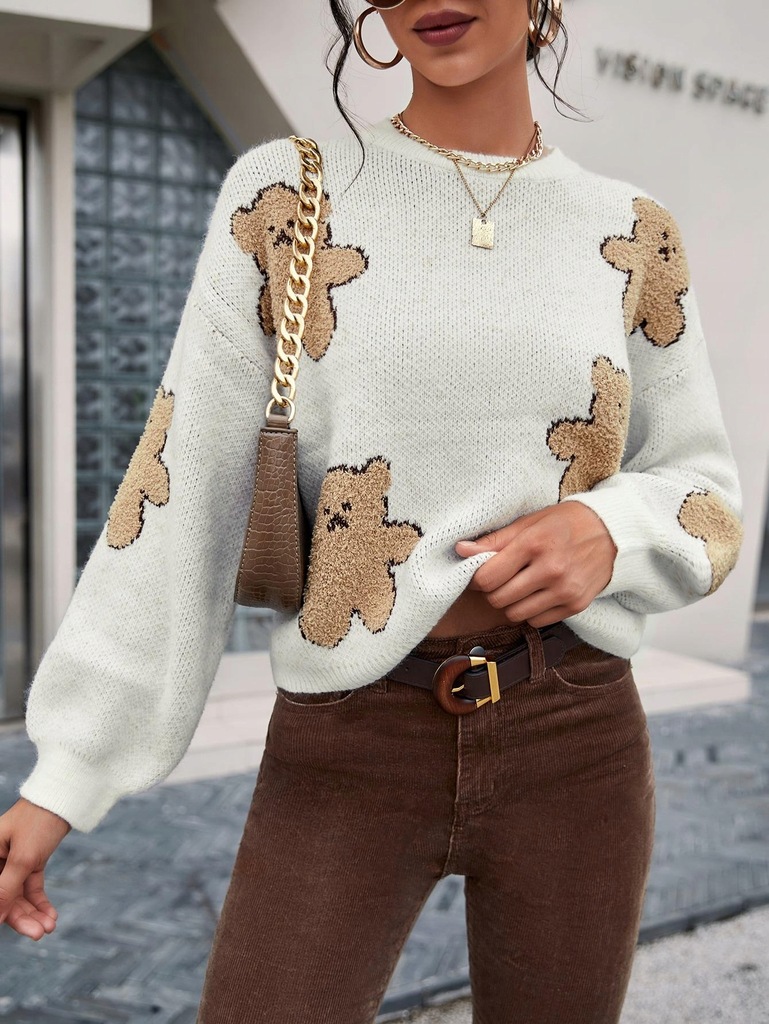 SWETER W MISIE _/ L SHEIN _S1H NBN GRUBY