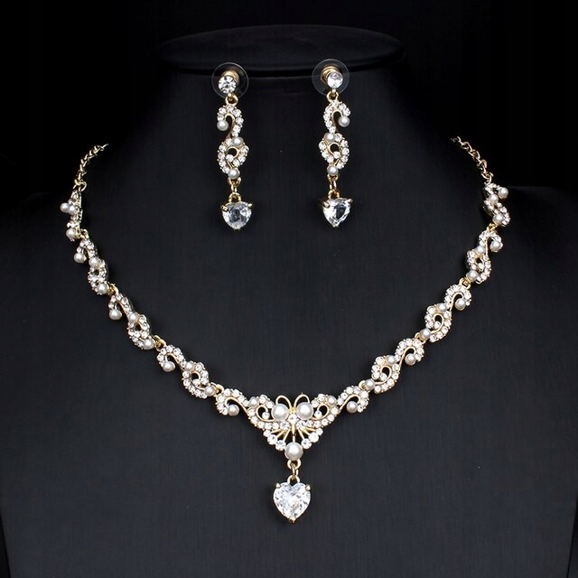 Biżuteria ślubna naszyjnik kolczyki cyrkonie perły