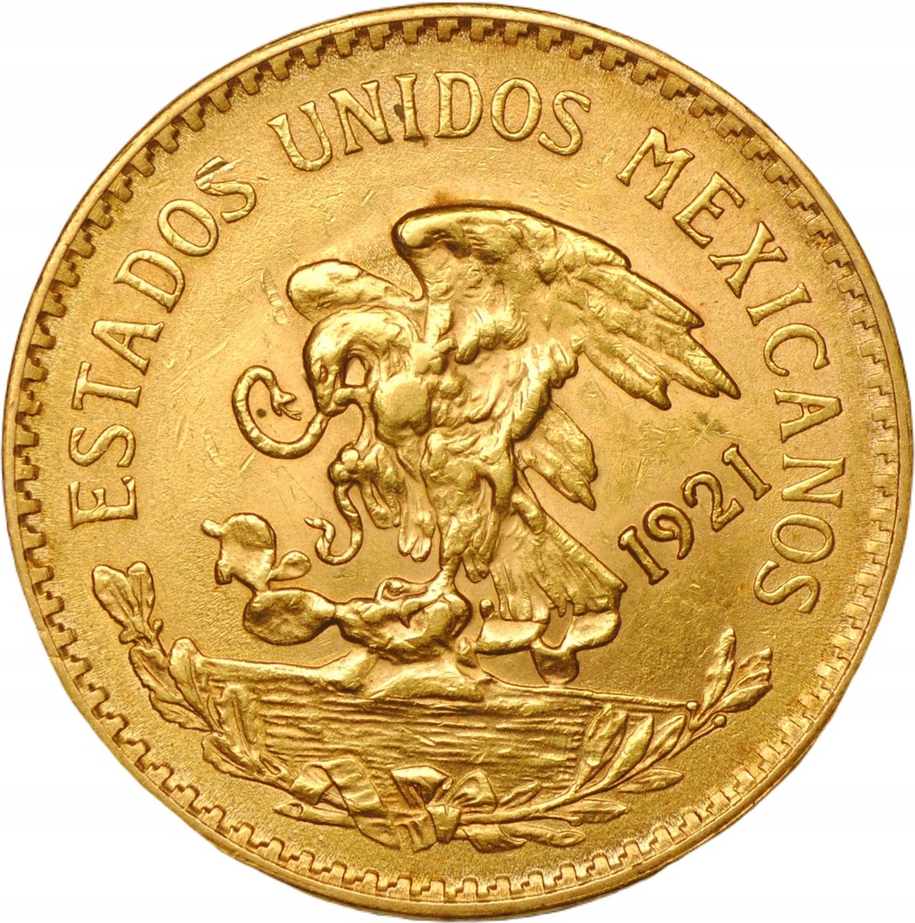 Meksyk 20 pesos 1921 piękne złoto
