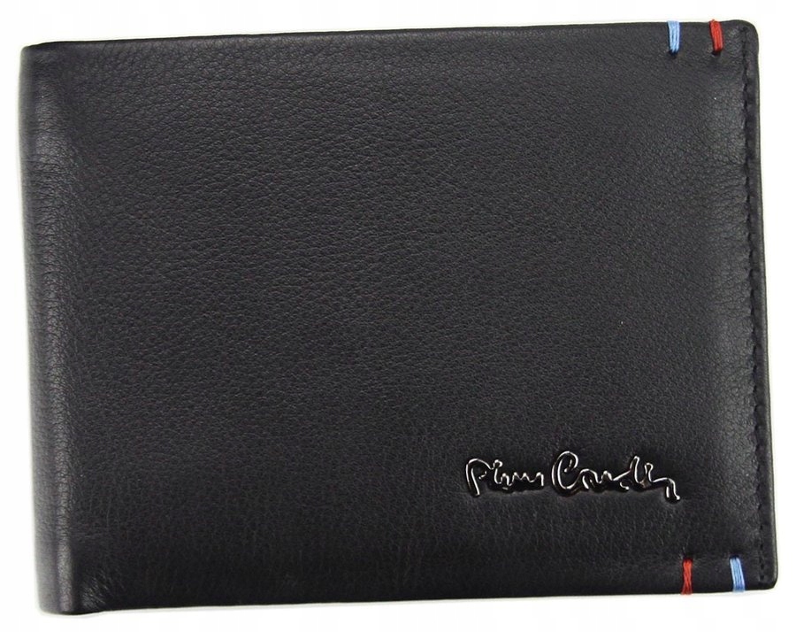 Cienki, skórzany portfel męski z kolorowymi przesz