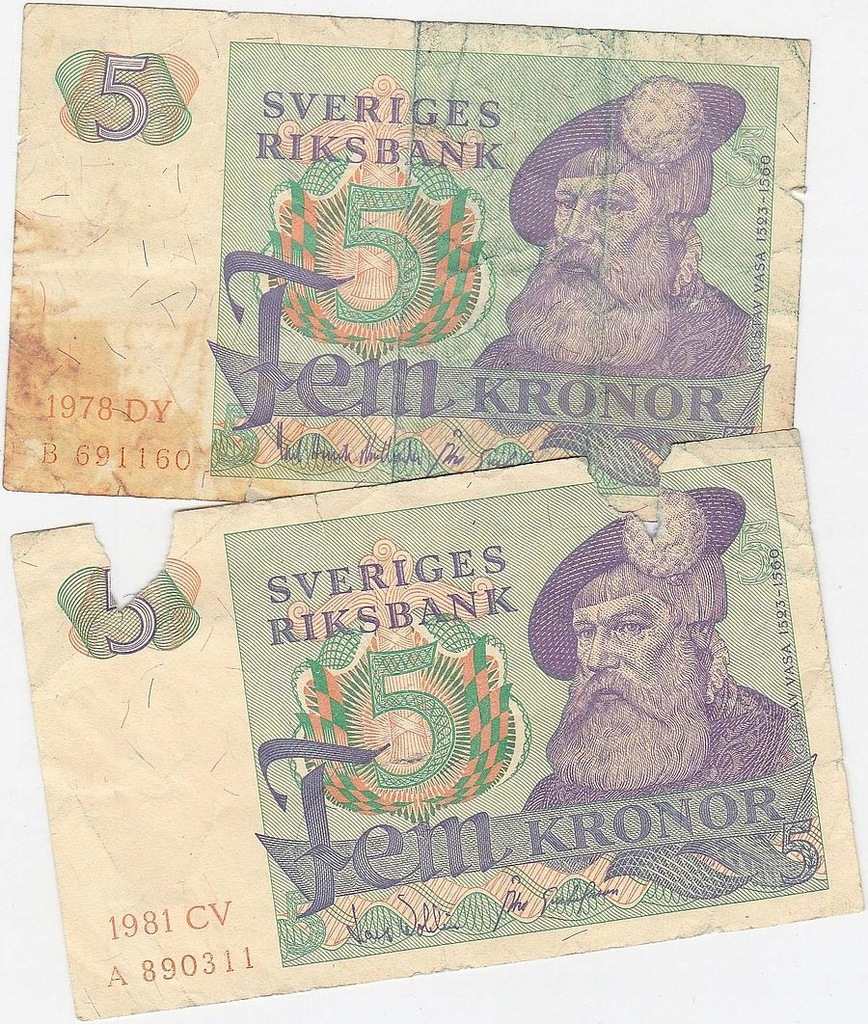 2 szt. Szwecja, 5 Kronor 1978 DY i 1981 CV
