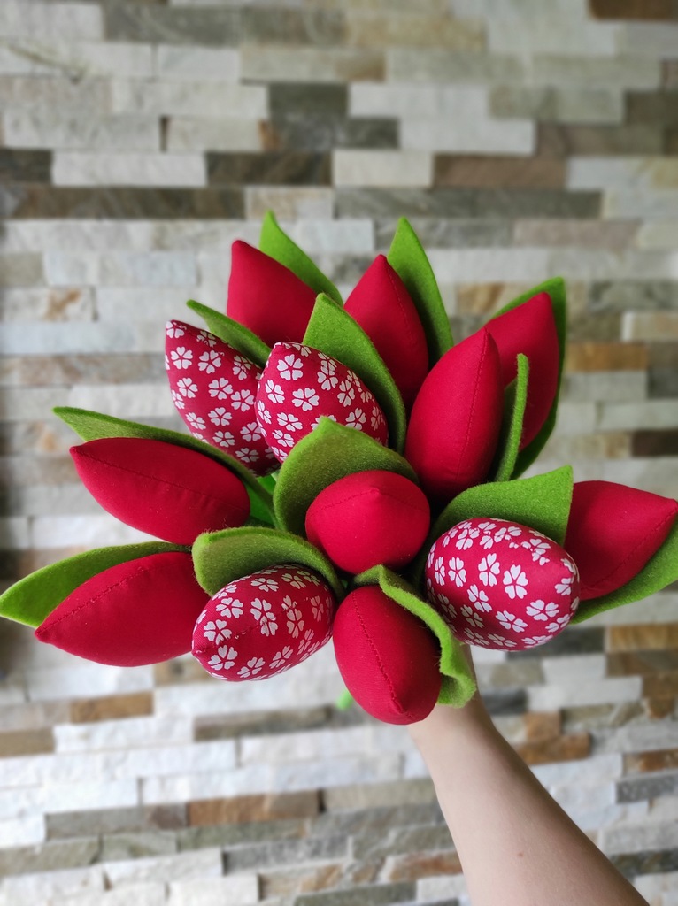 Tulipany bawełna szyte BUKIET 13szt czerwony
