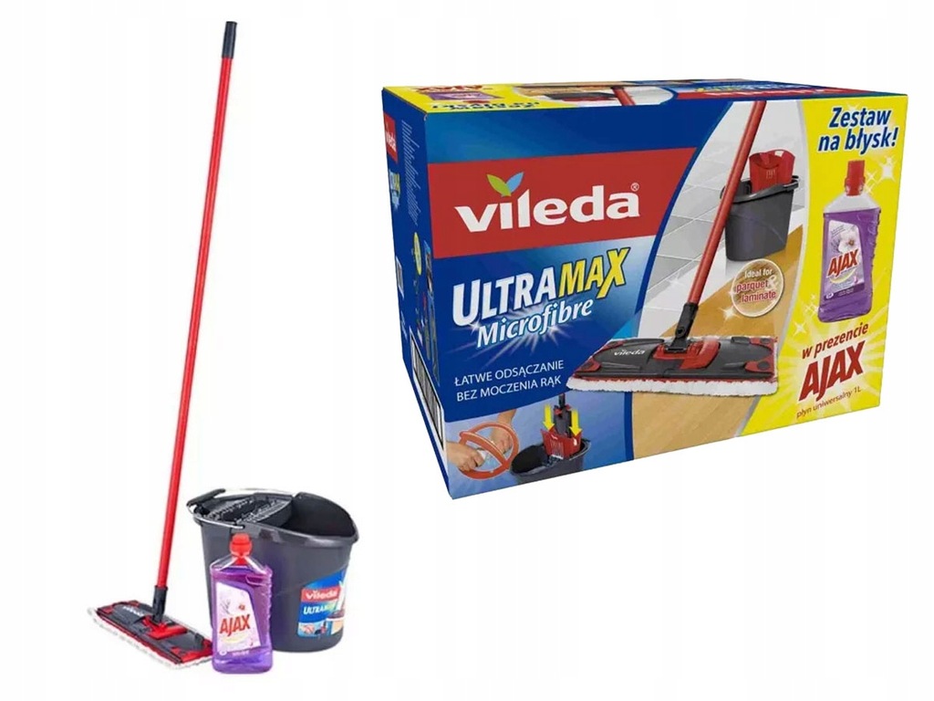 Vileda UltraMax Mop z wiaderkiem + płyn Ajax 1l