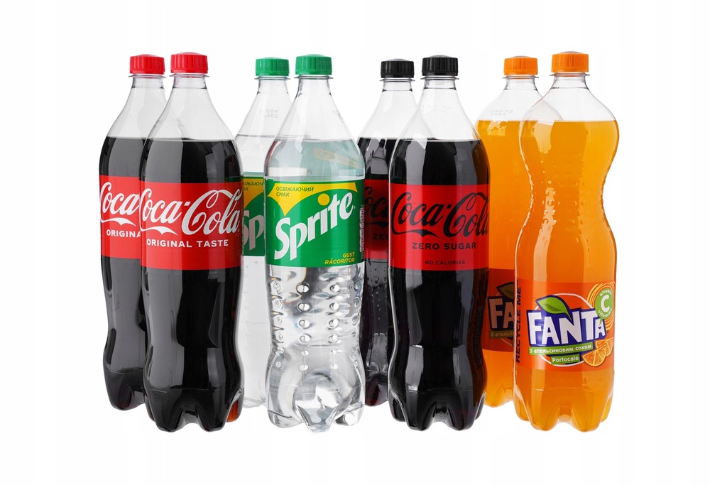 Coca-cola, Coca-cola Zero, FANTA, Sprite - zastaw 8 sztuk x 1,25L