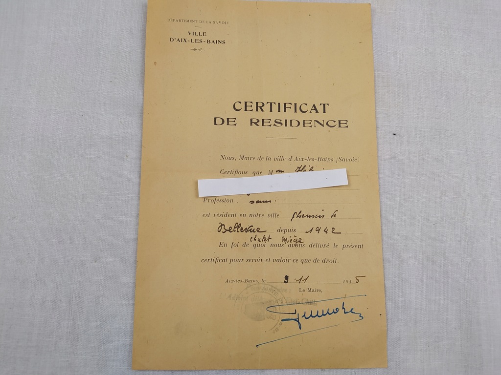 Certificat de residens Departament de la Savoie *