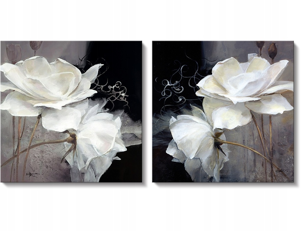 Białe kwiaty, elegancki obraz glamour 140x70 cm