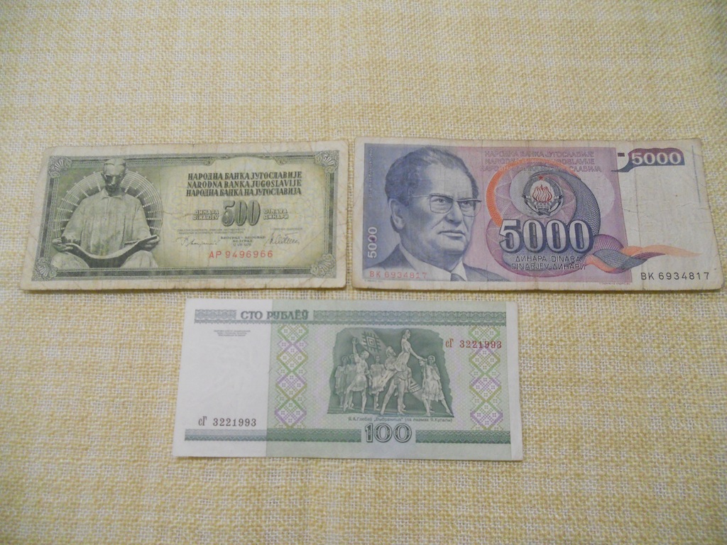 Zestaw banknotów Jugosławia Rosja