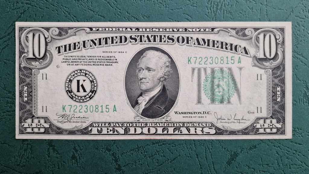 10 dolarów 1934C Federal Reserve Note UNC-