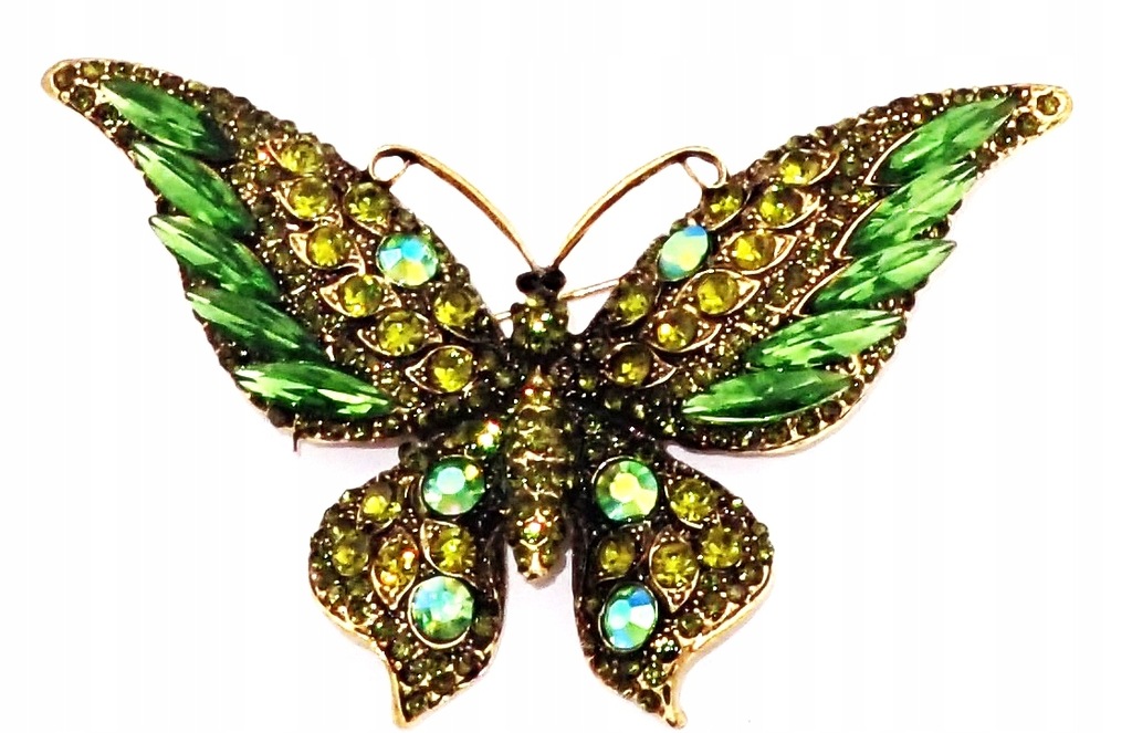 Broszko-wisior stalowy-duży motyl kryszt zielone