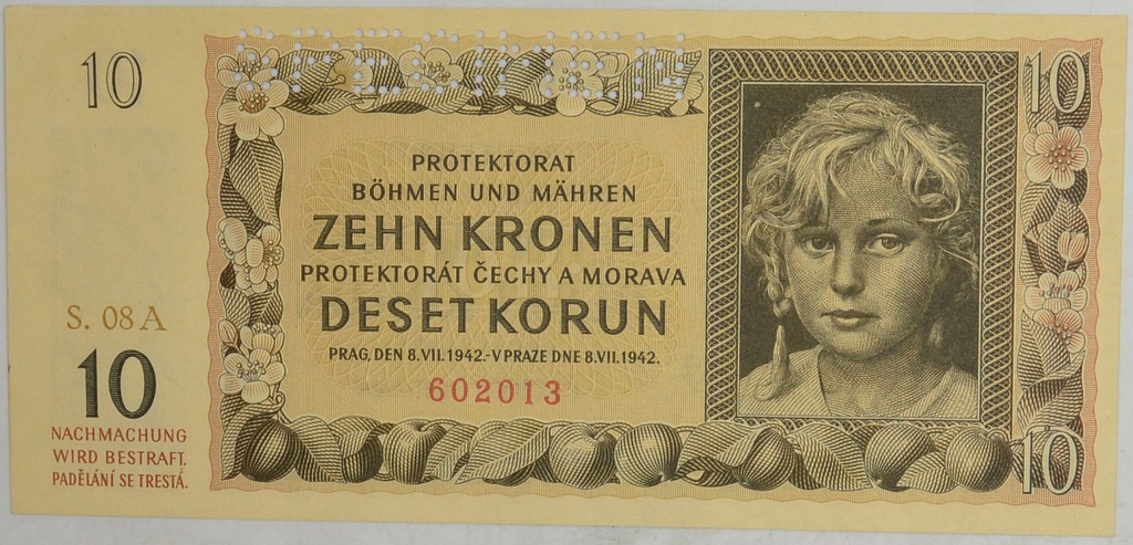 13.fu.Czechy i Morawy, 10 Koron 1942 Specimen