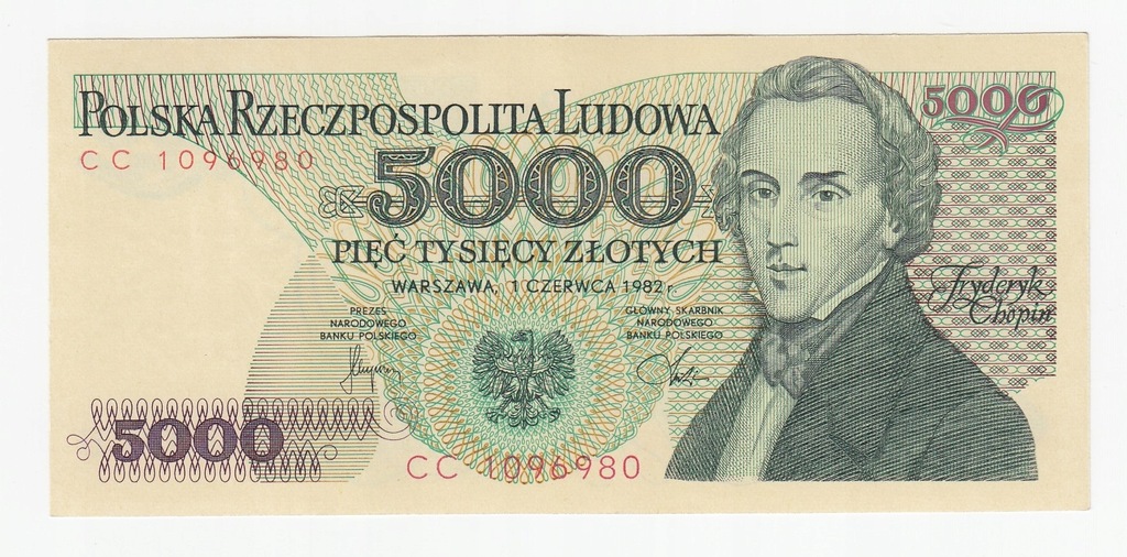 Banknot 5000 zł 1982, seria CC, UNC-