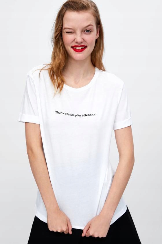 ZARA__XDL BIAŁY T-SHIRT DAMSKI Z NAPISEM__S