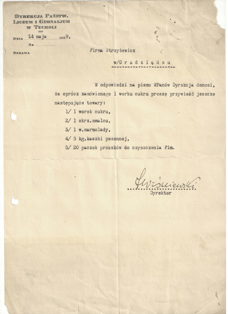 Dyrekcja Państwowego Liceum i Gimnazjum w Tucholi 1939