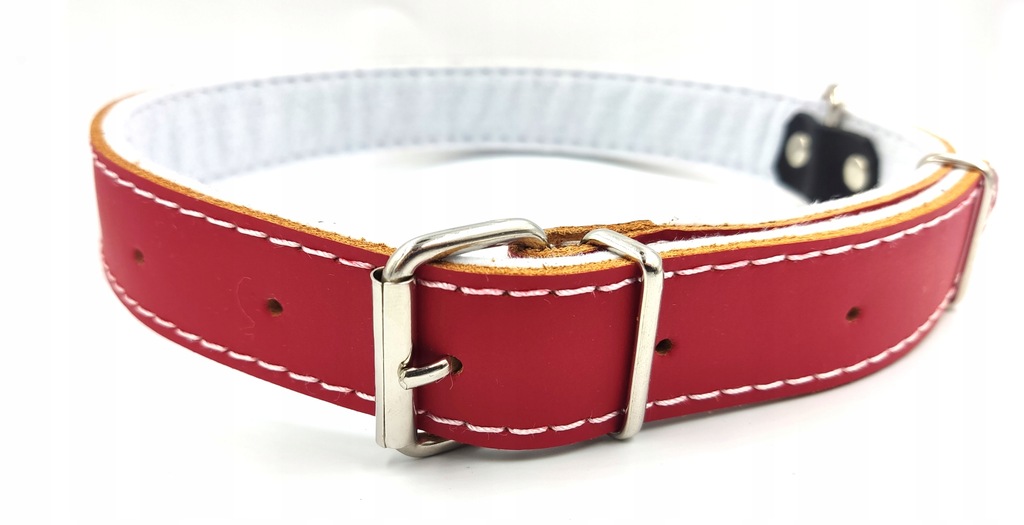 Ręcznie robiona skórzana OBROŻA dla psa L czerwona