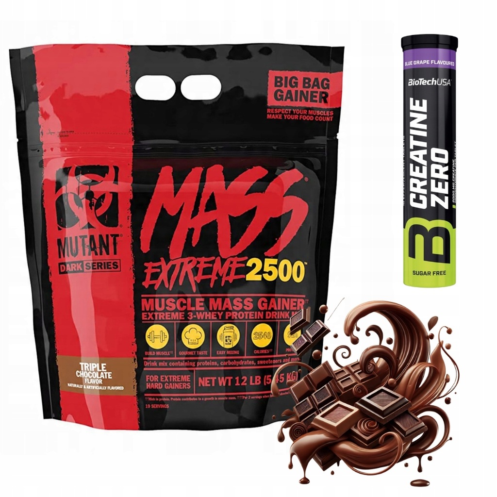 PVL Mutant Mass Extreme 5450g GAINER BIAŁKO Węglowodany Potrójna Czekolada