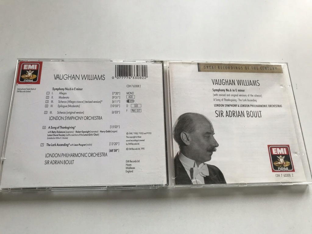 CD Vaughan Williams Adrian Boult Symphony No. 6 LS LPO STAN 5/6