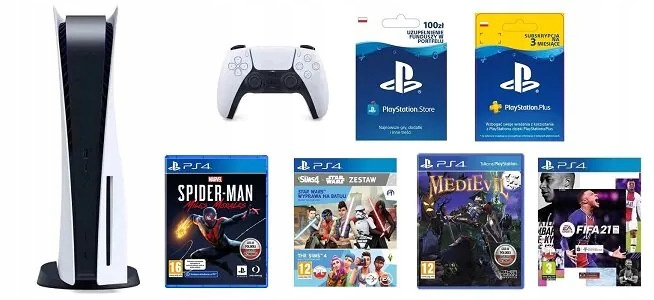 SONY PS5 Z NAPĘDEM +4 GRY+PS PLUS +100ZŁ OD RĘKI