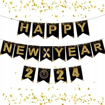 Girlanda Dekoracja sylwestrowa 2024 Baner Happy New Year Ozdoba czarna