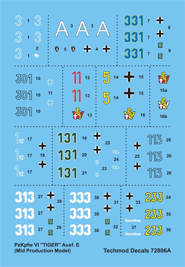 1:72 Kalkomania TIGER Auf.E Mid Techmod 72806