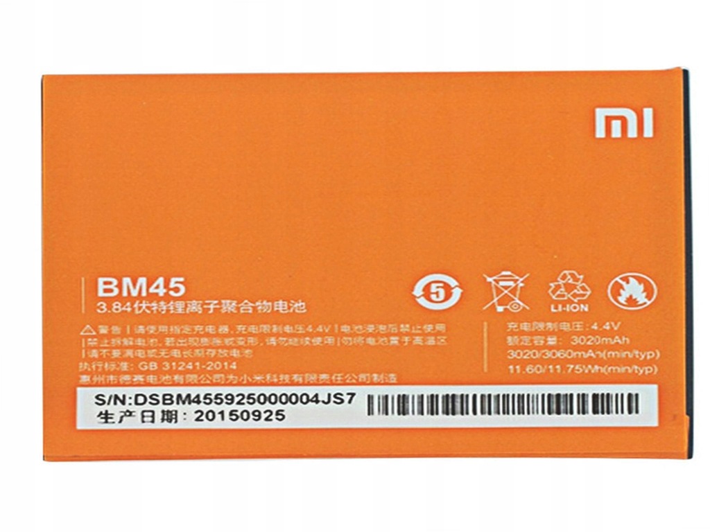 Xiaomi Redmi Note 2 bateria 3100mAh 3.8V BM-45