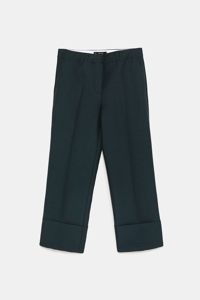 Zara spodnie ciemnozielone S 36 podwijane mankiety