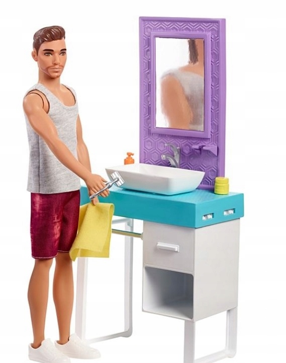 Lalka Barbie Ken z brodą do golenia Łazienka