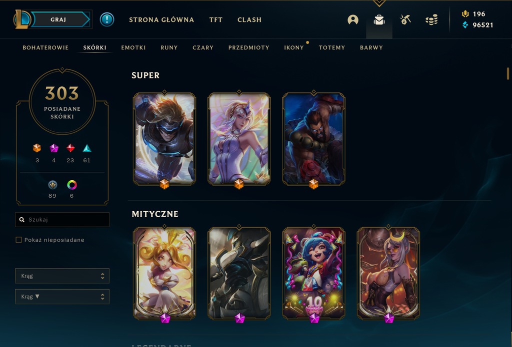 Konto League of Legends Wszystkie Postaci 303 Skin