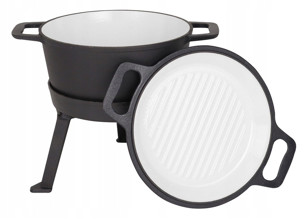 KOCIOŁEK ŻELIWNY EMALIOWANY 3W1 STOJAK+PATELNIA 5L