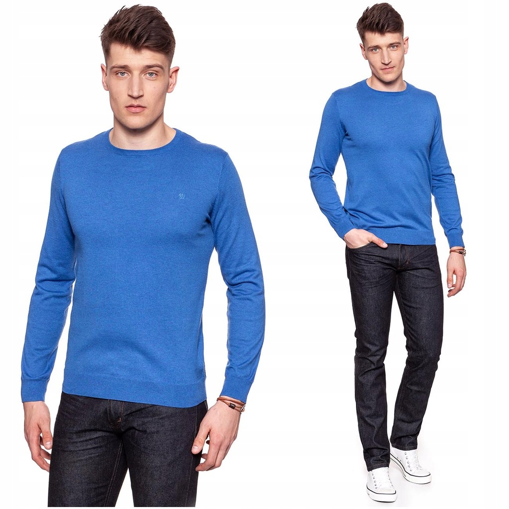 WRANGLER CREW NECK MĘSKI SWETER NIEBIESKI S