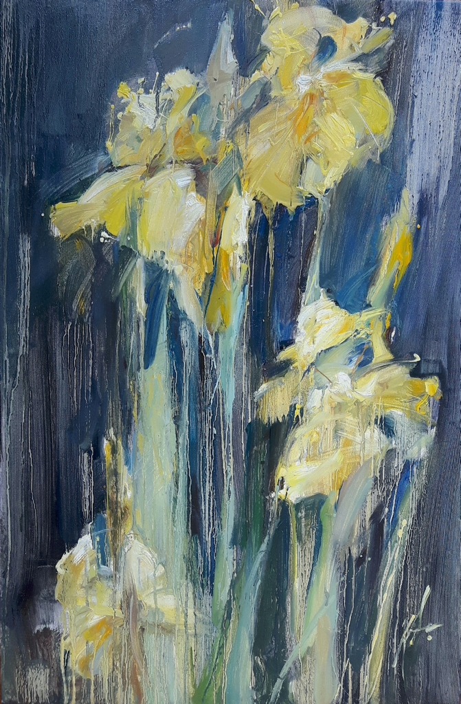 Abramski, Irysy (II) kwiaty żółte abstrakcja