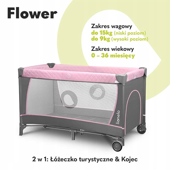 Lionelo Flower Łóżeczko Turystyczne 2 w1 do 15
