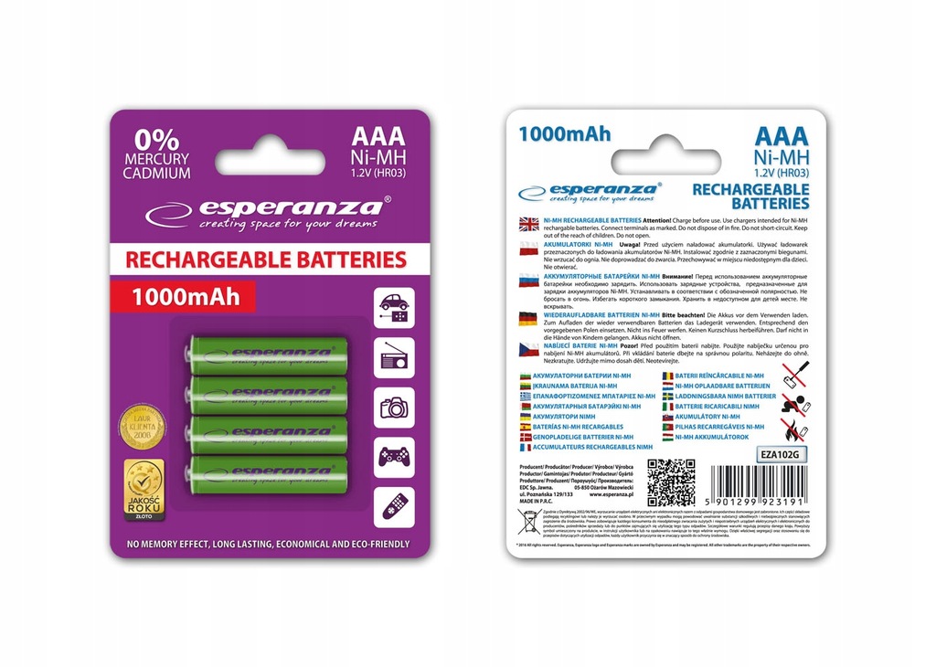 Купить Аккумуляторные батареи R3 ​​AAA 1000 мАч ESPERANZA x 8: отзывы, фото, характеристики в интерне-магазине Aredi.ru